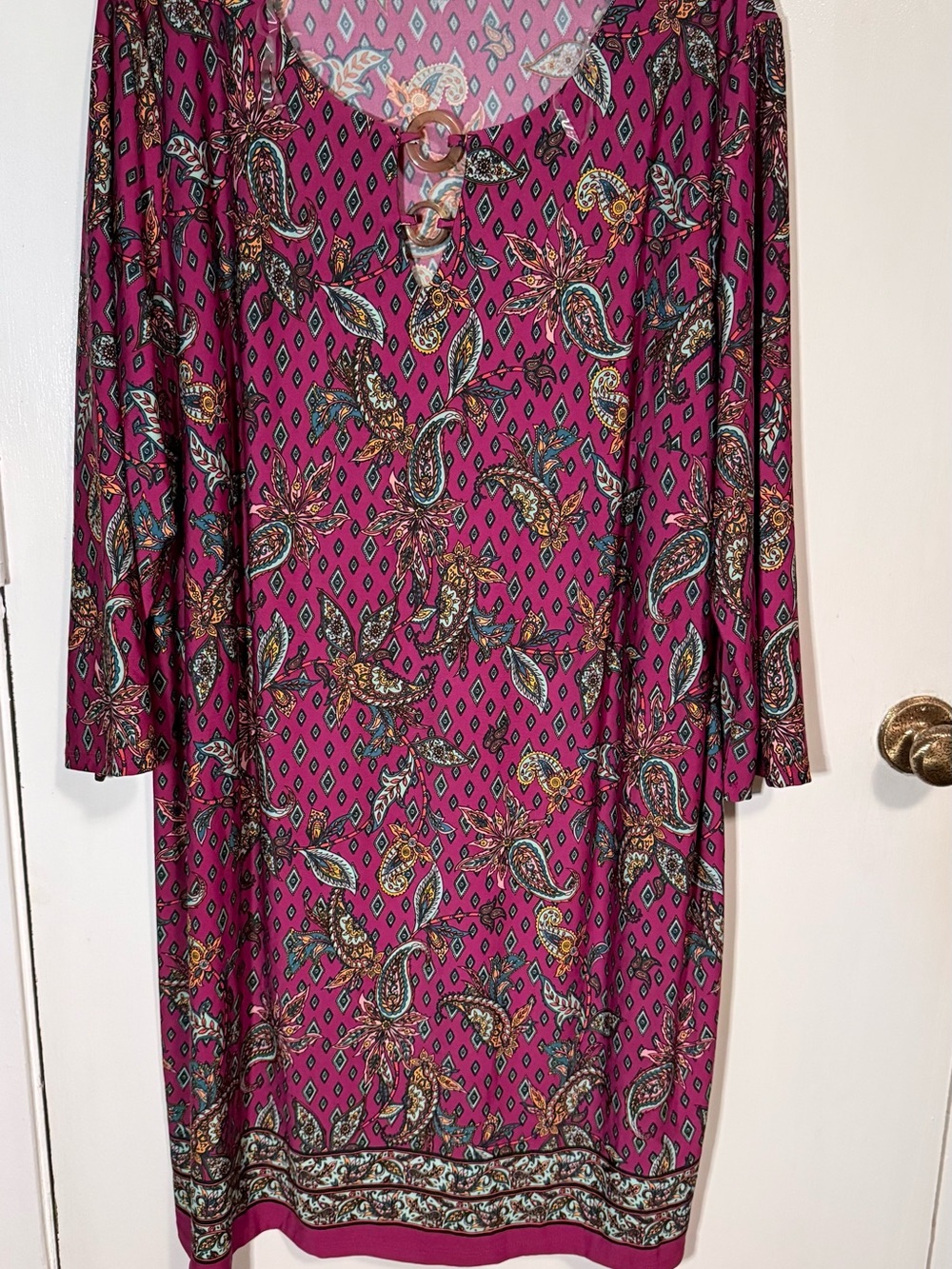 Tacera Magenta Paisley-Print Long Sleeve Dress